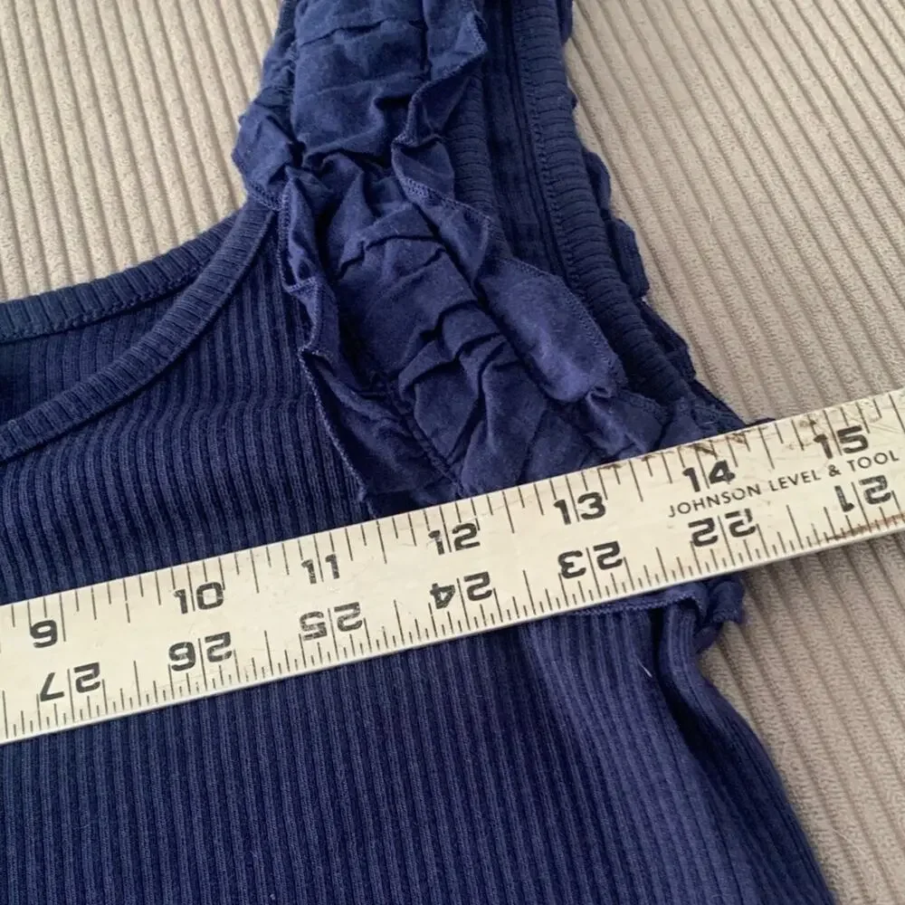 J.Crew size small navy Blue Ribbed tank ruffle Shirt preppy lilly cute summer